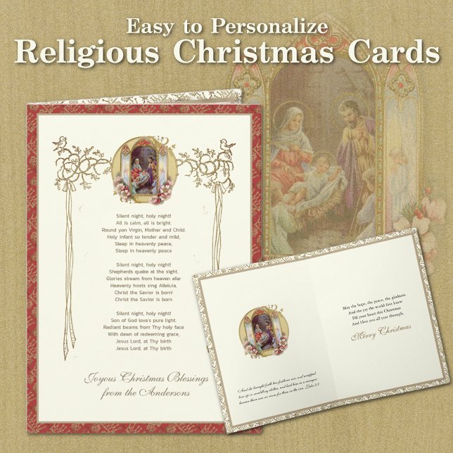 Religiös julkrubba Tyst natt Jesus i krubba Helgkort (Traditional Religious Christmas Nativity Cards with Scripture Verse)