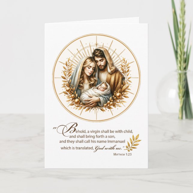 Religiös julskrift i guld ljus kort (Framsida)