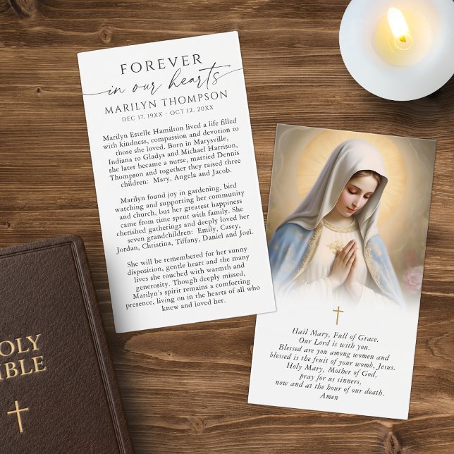Religiös jungfru Maria begravning sympati bönekort Visitkort (Skapare uppladdad)