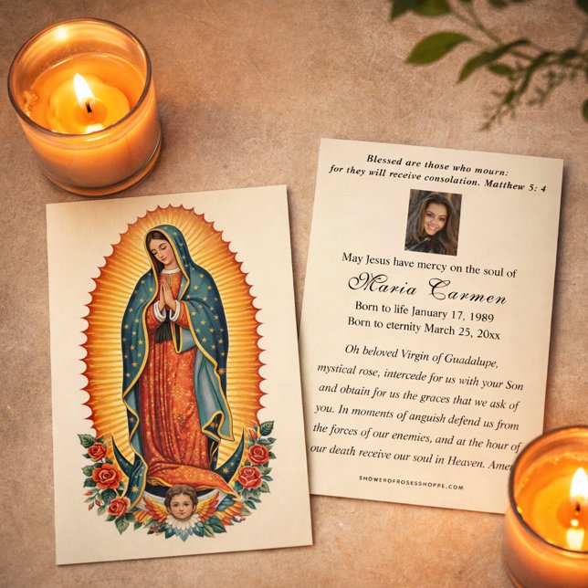 Religiös Jungfru Maria Guadalupe Katolsk Begravnin Visitkort (Skapare uppladdad)