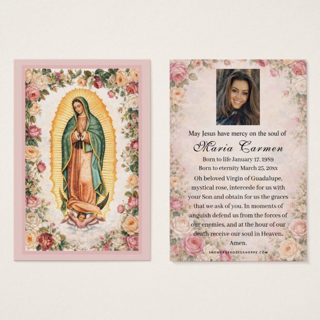 Religiös Jungfru Maria Guadalupe Katolsk Begravnin Visitkort (Framsida & baksida)