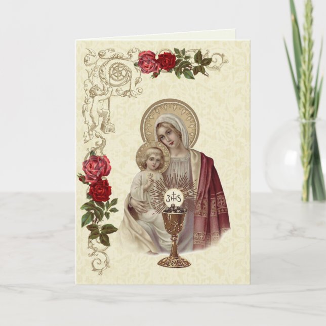 Religiös Jungfru Maria Jesus Första Nattvarden Kort (Framsida)