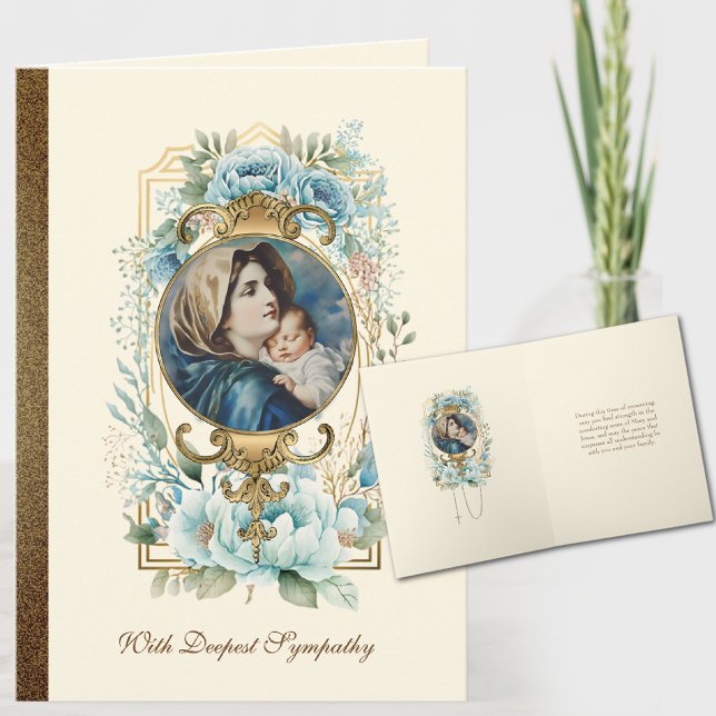 Religiös jungfru Maria Jesus katolsk kondoleanskor Kort (Traditional Catholic Madonna of the Street Funeral Sympathy Condolence Cards)