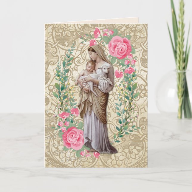 Religiös Jungfru Maria Jesus Lamm Kalk Bibel Kort (Framsida)
