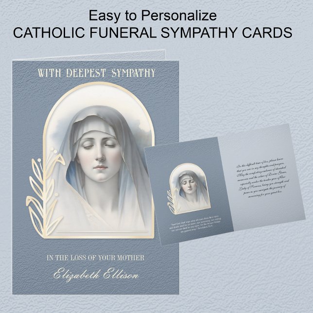 Religiös Jungfru Maria Katolsk Sympati Kondoleans Kort (Traditional Catholic Funeral Sympathy Cards with the Blessed Virgin Mary, Our Lady of Sorrows. )