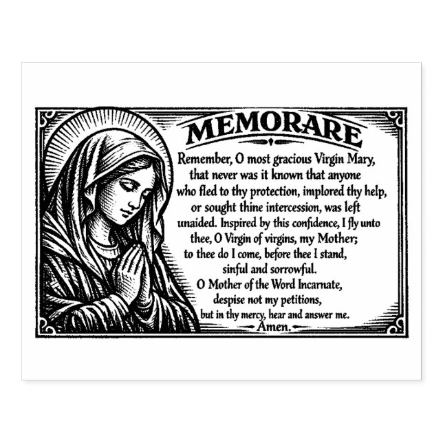 Religiös Jungfru Maria Memorare katolsk bön Stämpel (Tryck)