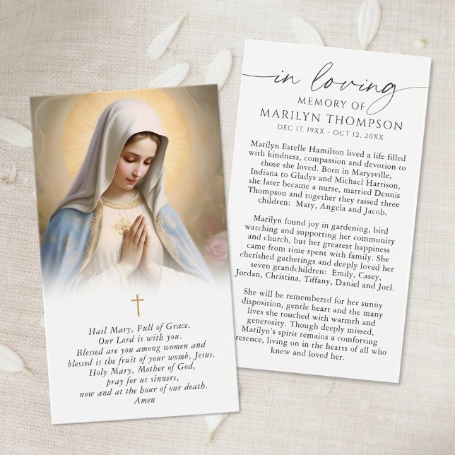 Religiös jungfru Maria minnesgudstjänst bönkort Visitkort (Skapare uppladdad)
