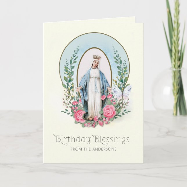 Religiös Jungfru Maria Rosor Katolsk Födelsedag  Helgkort (Framsida)