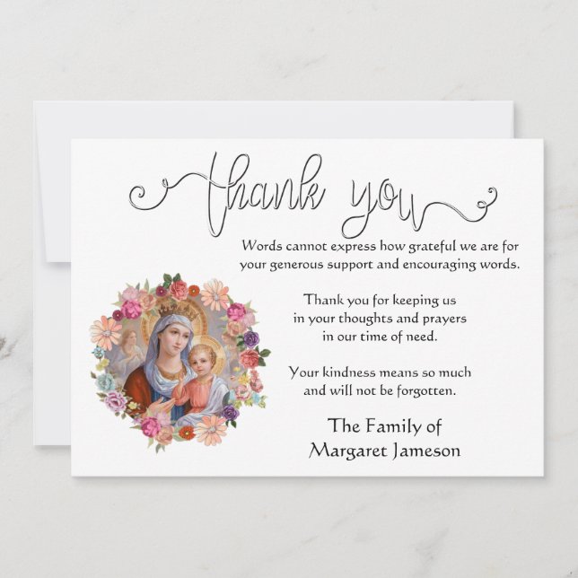 Religiös katolsk jungfrulig Mary beklagande Tack Kort (Framsida)
