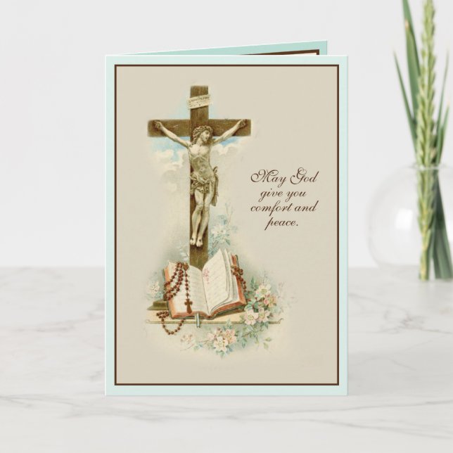 Religiös katolsk sympati kondoleans krucifix  kort (Framsida)