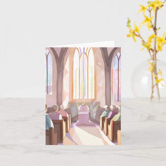 Religiös kyrka akvarell | Högtidlig bön Kort (Gul blomma)