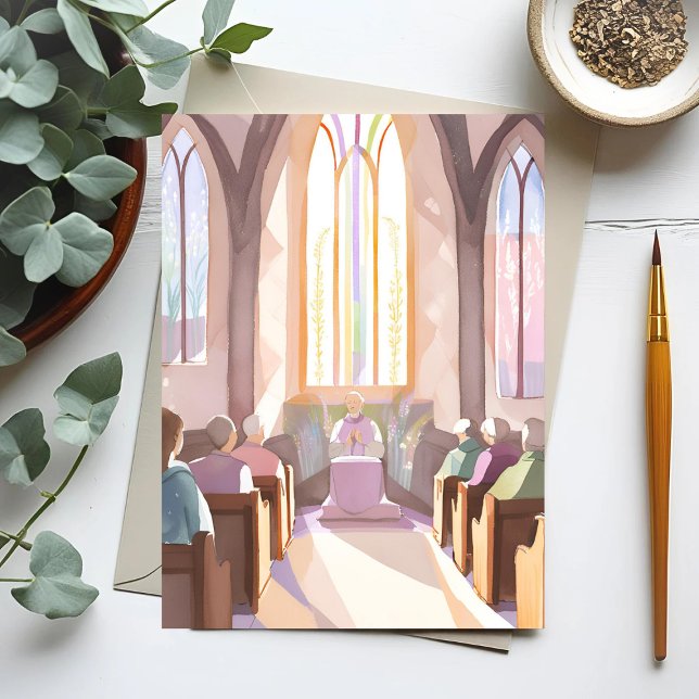 Religiös kyrka akvarell | Hönehelgsbön  Vykort (Skapare uppladdad)