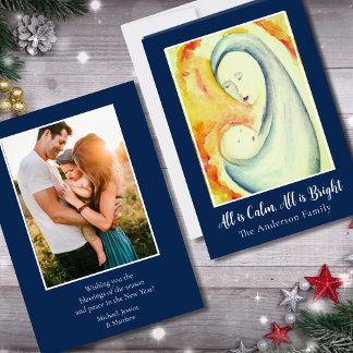 Religiös Madonnan och barnet Julkrubba Familjefoto Julkort