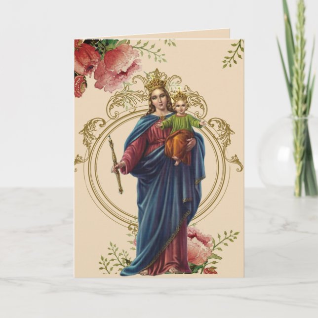 Religiös mors dag Blessed Virgin Blommig Kort (Framsida)