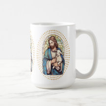 Religiös mugg med Gud som håller ett lamm