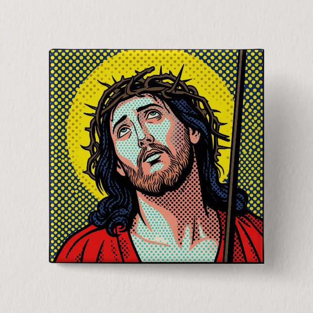 Religiös Pop Art Törnkrans Halvton Comic P Knapp (Framsida)