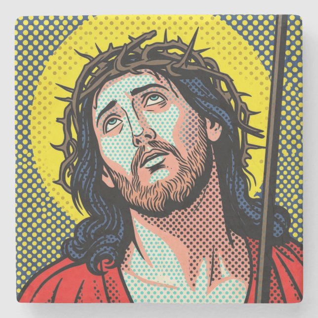 Religiös Pop Art Törnkrans Halvton Comic P Stenunderlägg (Framsidan)