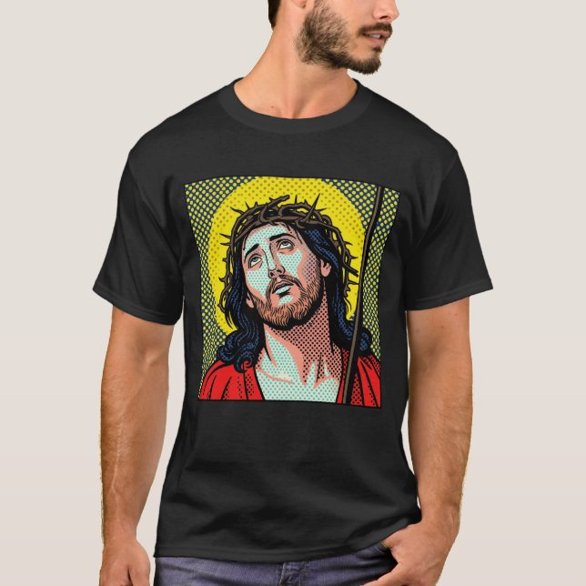 Religiös Pop Art Törnkrans Halvton Serietidning P T Shirt (Framsida)