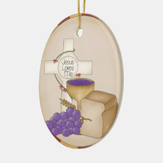 Religiös prydnad för första nattvardsgång eller julgransprydnad keramik