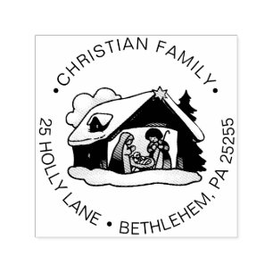 Religiös returadress för julNativityfamilj Självfärgande Stämpel