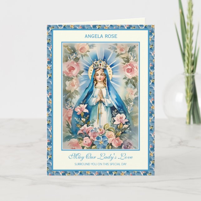 Religiös Salig Maria Blommig Bön Rosenkrans Kort (Framsida)