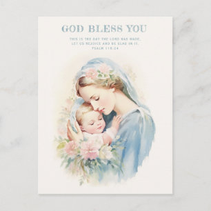 Religiös salig mor Maria Jesus barn blommig Vykort