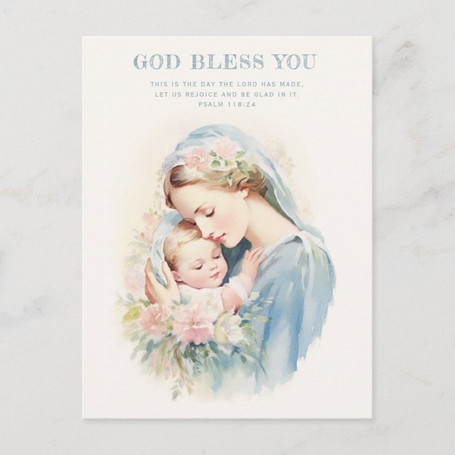 Religiös salig mor Maria Jesus barn blommig  Vykort (Framsida)