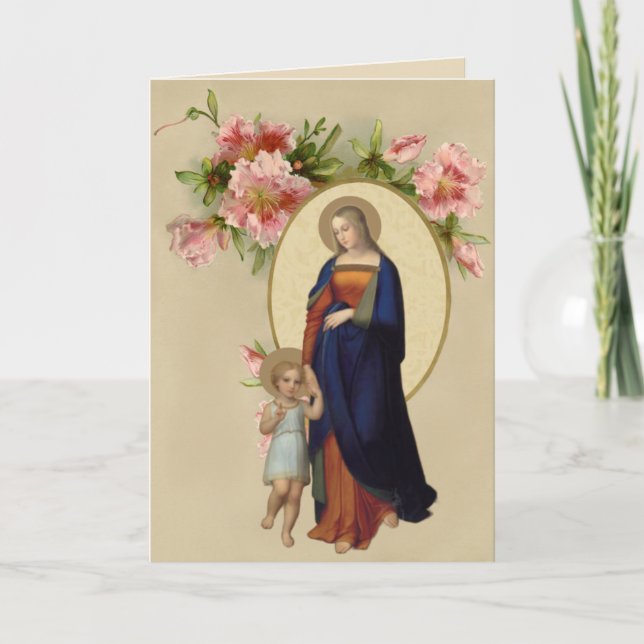 Religiös Saliga Jungfru Maria Jesus Blommig Kort (Framsida)