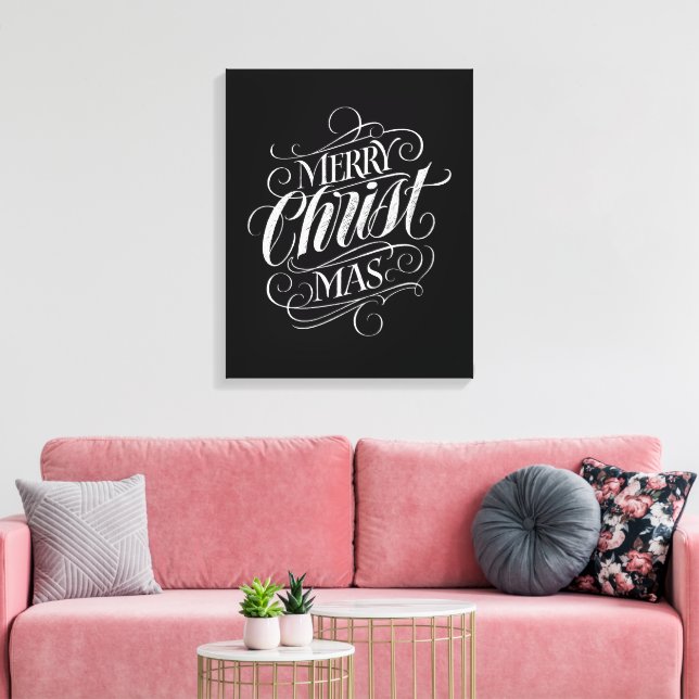 Religiös svart tavlaCalligraphy för god jul Canvastryck (Insitu (Vardagsrum))