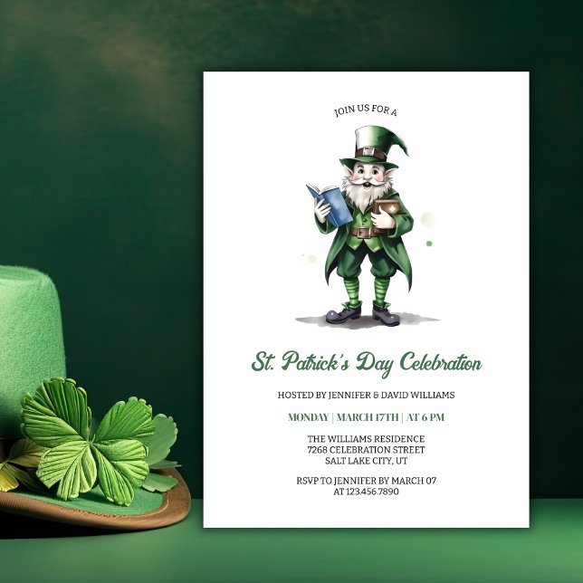 Religiös Tomte St Patricks Day-fest Inbjudningar (Religious Leprechaun St. Patrick's Day Party Invitation)