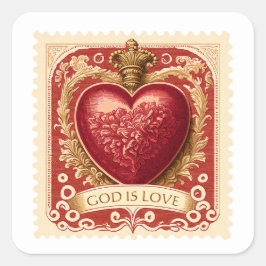 Religiös Valentine Rött Hjärta Postage  Fyrkantigt Klistermärke
