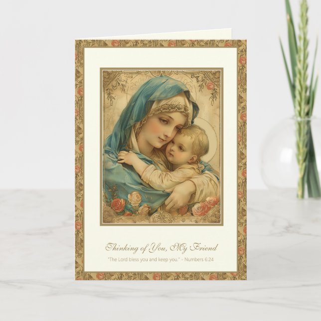 Religiös vänskapsbön Saliga Maria & Jesus Kort (Framsida)