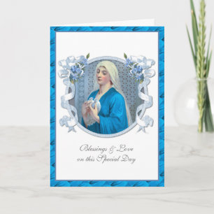 Religiös vintage Jungfru Maria Duvor Blommor Kort