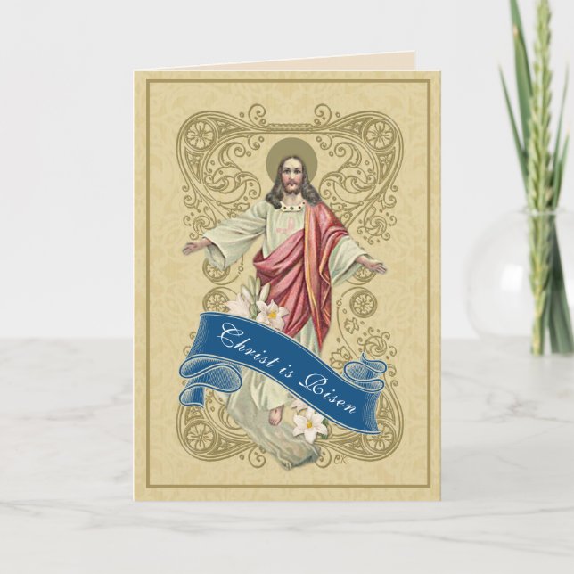 Religiös vintage påsk uppståndelse blomster spets  helgkort (Framsida)