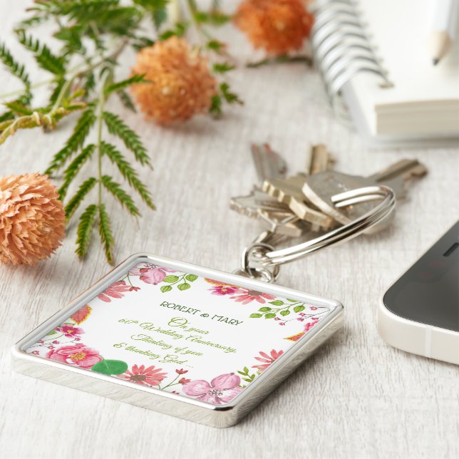 Religiösa 60:e årsdagen för Bröllop Fyrkantig Silverfärgad Nyckelring (Sidan)