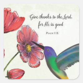 Religiösa Att tänka på dig Blommor med Hummingbird Fyrkantigt Klistermärke