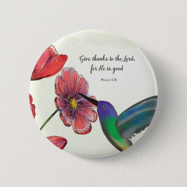 Religiösa Att tänka på dig Blommor med Hummingbird Knapp (Framsida)