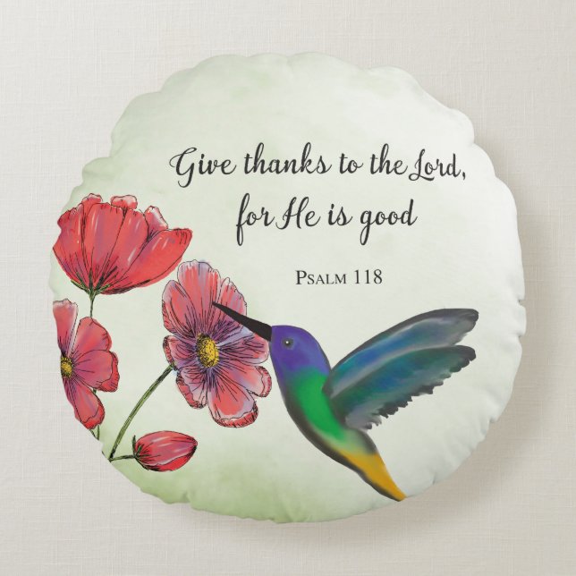 Religiösa Att tänka på dig Blommor med Hummingbird Rund Kudde (Framsidan)