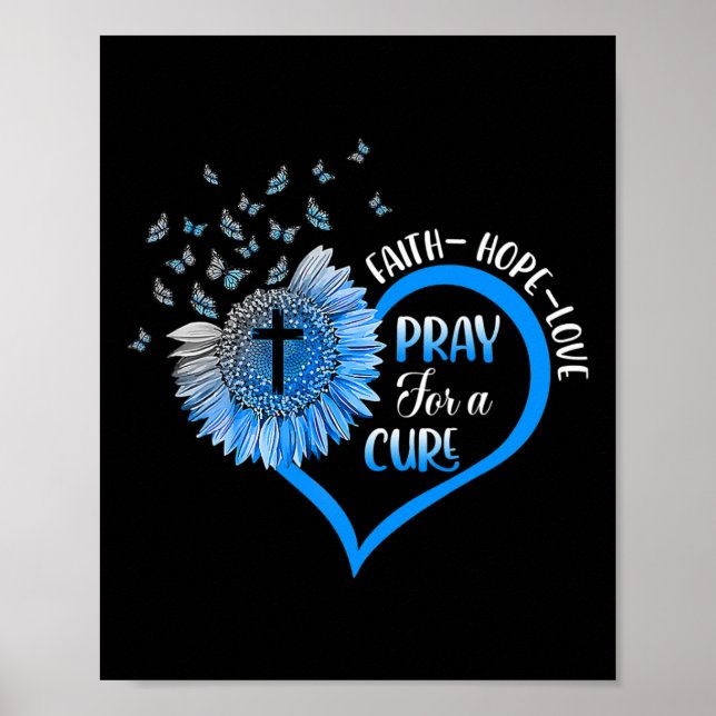 Religiösa av blåtyp 1-diabetes Heart Butterfly Poster (Framsidan)