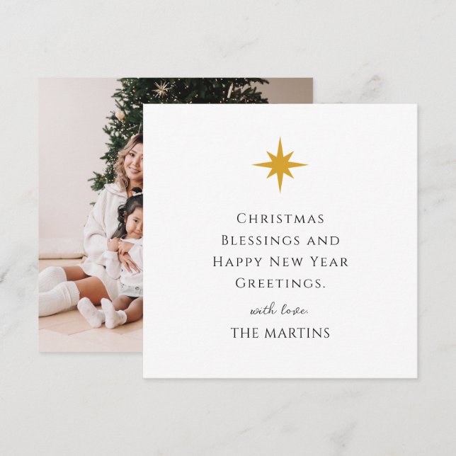 Religiösa av enkel Julstjärnor, Personlig - foto Inbjudningar (Fram/baksida)