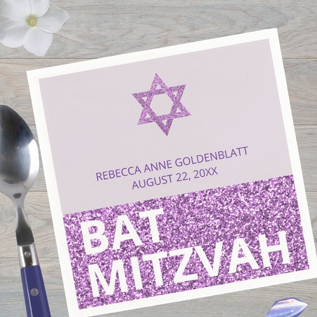 Religiösa av Glam Lila Chic Elegant Bat mitzvah Pappersservett (Add to the purple theme with custom Bat Mitzvah paper napkins)