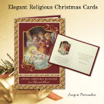 Religiösa Baby Jesus Änglar Priest Helgkort<br><div class="desc">Med ett vackert julkort för en katolsk präst med en anpassningsbar designad,  traditionell julbild av Baby Jesus i religiösa i en manger som serveras av änglar. Ett guld-stjärnat gräns accentuerar bakgrunden.</div>
