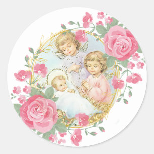 Religiösa Baby Jesus jul Änglar Rosa ros Runt Klistermärke