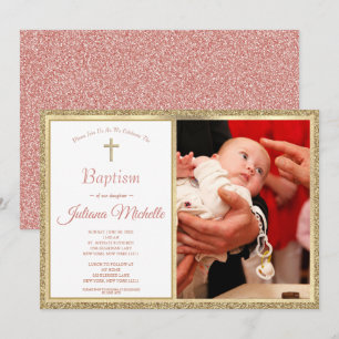 Religiösa Baptism: Christening Guld Rosa Flicka Inbjudningar