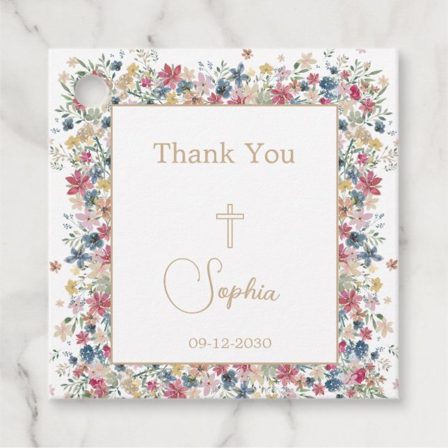 Religiösa Baptism Christening Tack Blommigt Gåvor Etiketter (Framsida)
