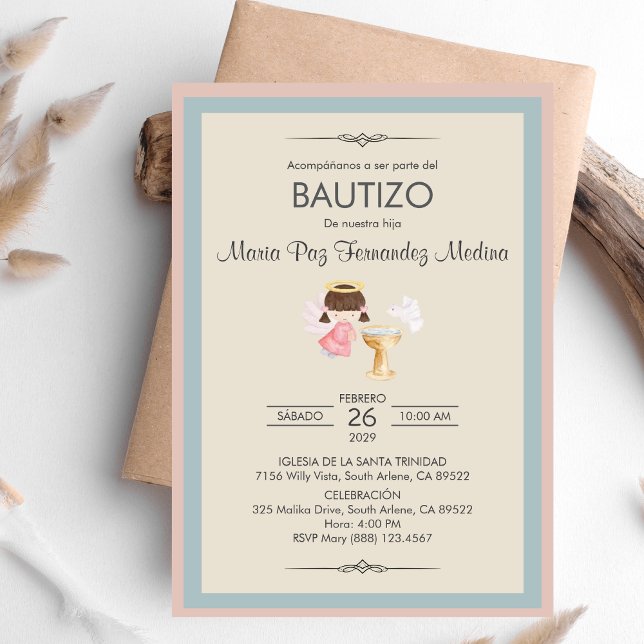 Religiösa Baptism i Bautizo Girl Angel Inbjudningar (Skapare uppladdad)
