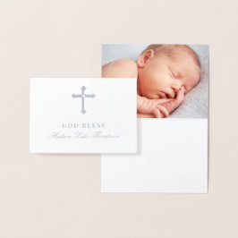 Religiösa Baptism i silver Kor Välsigna dig Baby Folierat Kort