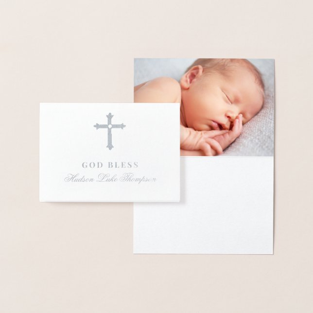 Religiösa Baptism i silver Kor Välsigna dig Baby Folierat Kort (Display)
