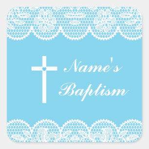 Religiösa Baptism Namn Stickers Kor Snöre-etikette Fyrkantigt Klistermärke
