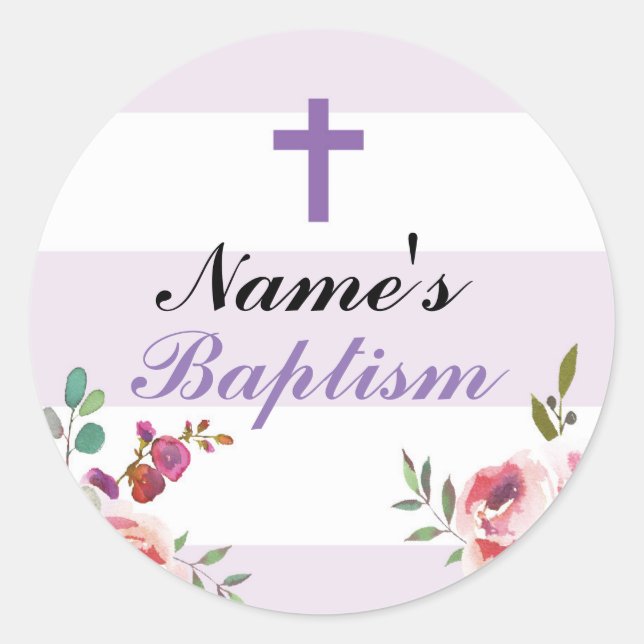 Religiösa Baptism Namn Stickers Lila Etiketter (Framsida)